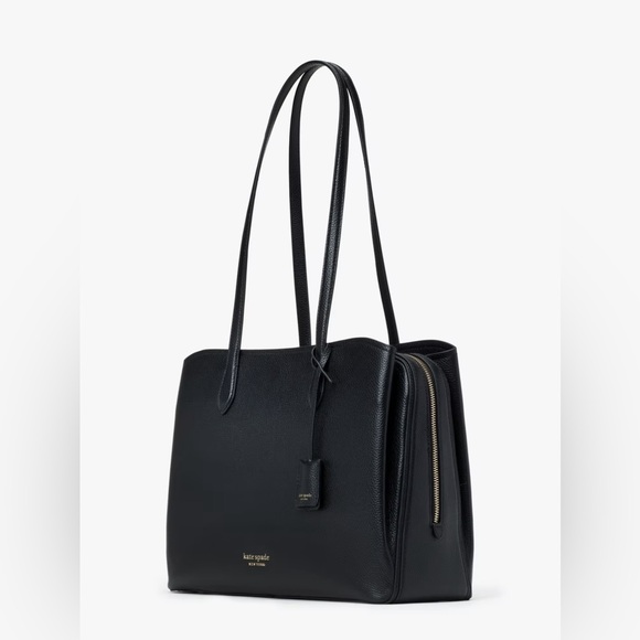 Kate Spade Hudson Large Work Tote with Laptop Insert Black Leather Pink Interior - Picture 5 of 7